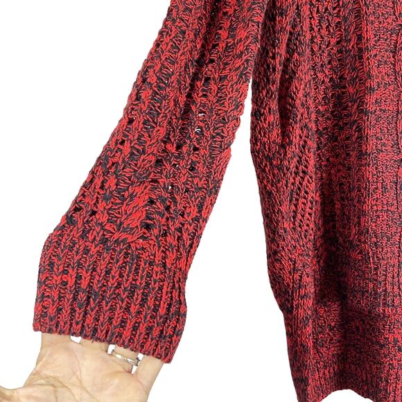 Express Sweater Cable Knit Women Sz S Red Black Oversized Slouchy Long Sleeve - Picture 3 of 10